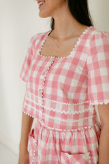 Aureum Pink Gingham Ric Rac Top