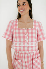 Aureum Pink Gingham Ric Rac Top