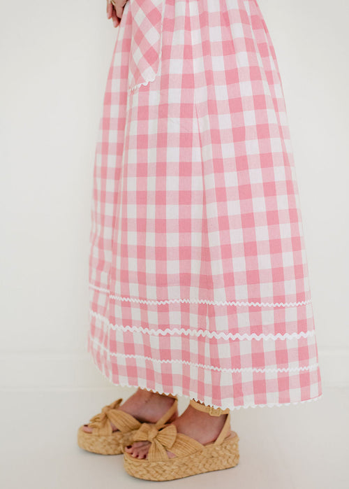 Aureum Pink Gingham Midi Skirt