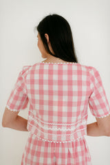 Aureum Pink Gingham Ric Rac Top