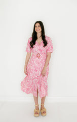 Meet Me in Santorini Hibiscus Palm Shirt Dress