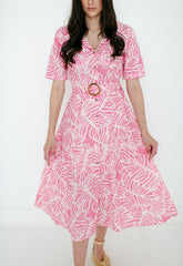 Meet Me in Santorini Hibiscus Palm Shirt Dress