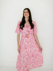 Meet Me in Santorini Hibiscus Palm Shirt Dress