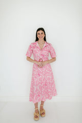 Meet Me in Santorini Hibiscus Palm Shirt Dress