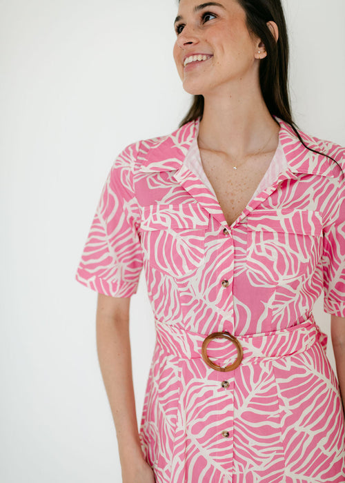 Meet Me in Santorini Hibiscus Palm Shirt Dress