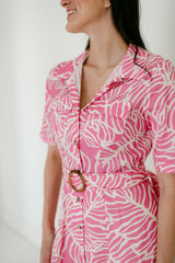 Meet Me in Santorini Hibiscus Palm Shirt Dress