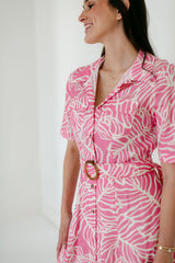 Meet Me in Santorini Hibiscus Palm Shirt Dress