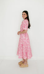 Meet Me in Santorini Hibiscus Palm Shirt Dress