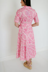 Meet Me in Santorini Hibiscus Palm Shirt Dress