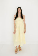 Entro Yellow Eyelet Halter Midi Dress