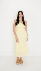 Entro Yellow Eyelet Halter Midi Dress