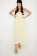 Entro Yellow Eyelet Halter Midi Dress
