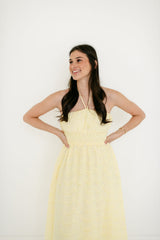 Entro Yellow Eyelet Halter Midi Dress