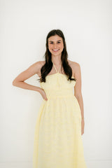 Entro Yellow Eyelet Halter Midi Dress