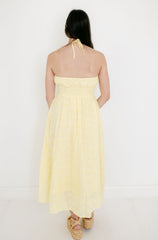 Entro Yellow Eyelet Halter Midi Dress