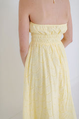 Entro Yellow Eyelet Halter Midi Dress