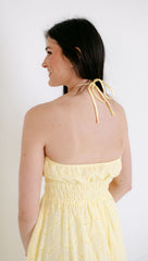 Entro Yellow Eyelet Halter Midi Dress