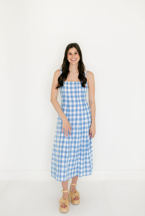 Cleobella Ardena Ankle Dress in Blue Bonnet Gingham