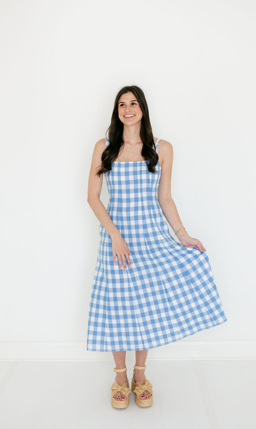 blue bonnet dress Exclusive Blue Bonnet Linen checks smock sleeveless dress  OffOn