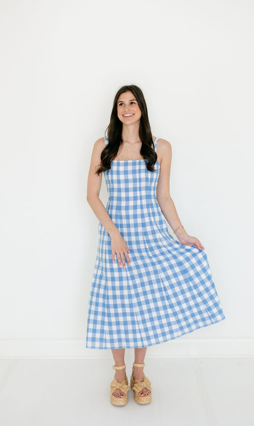 Cleobella Ardena Ankle Dress in Blue Bonnet Gingham