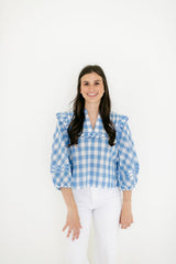Cleobella Ginny Blouse in Blue Bonnet Gingham