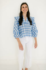 Cleobella Ginny Blouse in Blue Bonnet Gingham