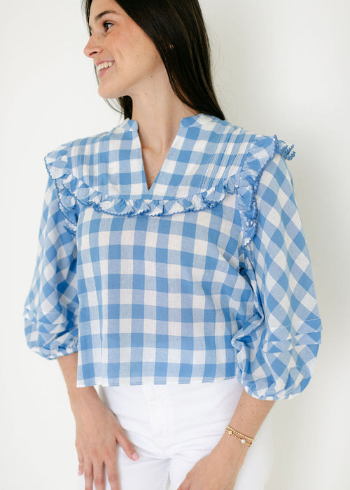Cleobella Ginny Blouse in Blue Bonnet Gingham
