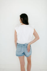 Karlie Solid Poplin V-Neck Bubble Top in White