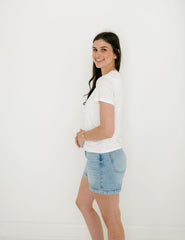 Karlie Solid Double Layer Crew Tee in White