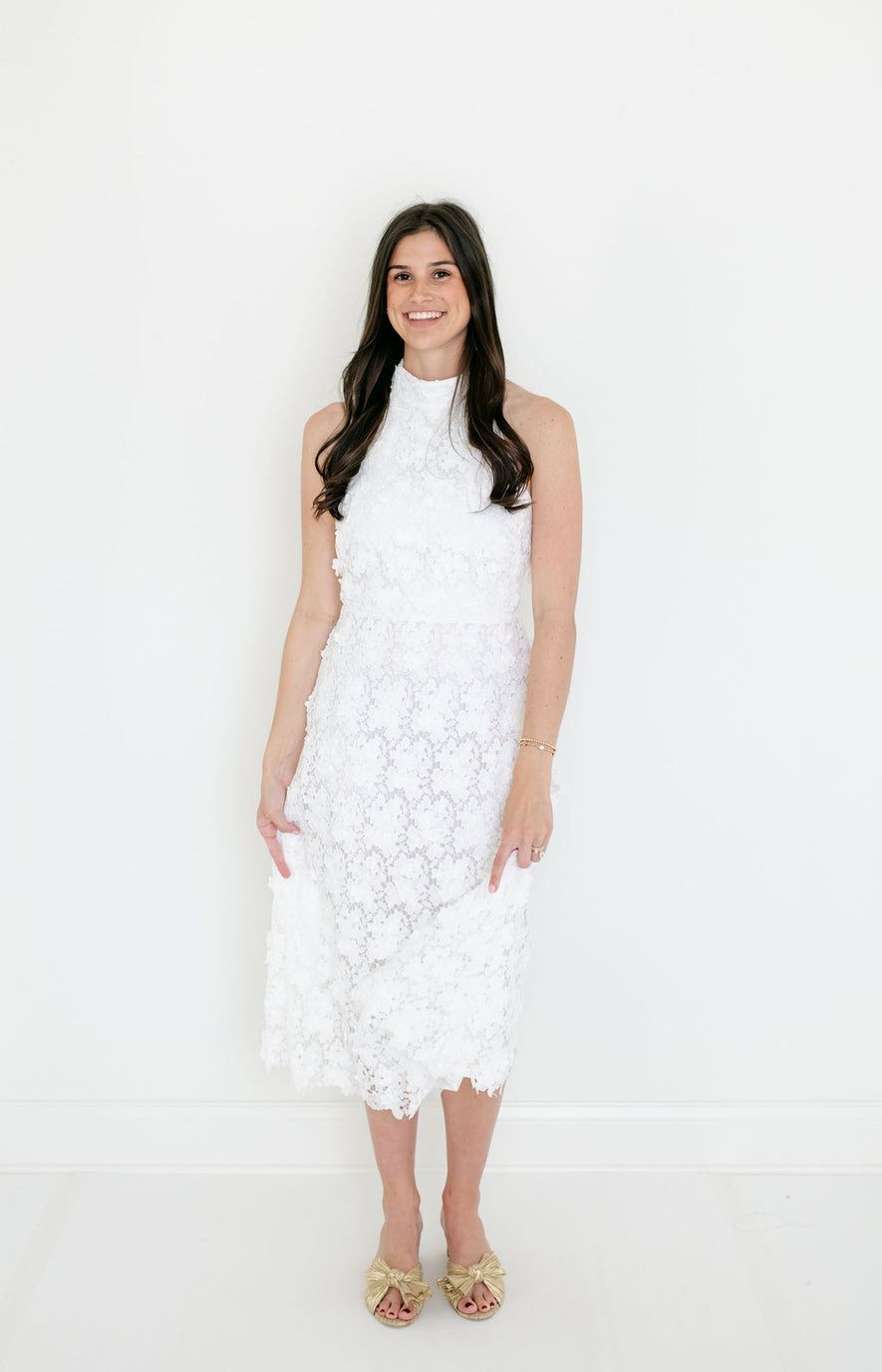 lucy halter dress Lucy Paris Satin Halter Rosette Neck Sleeveless Midi Dress