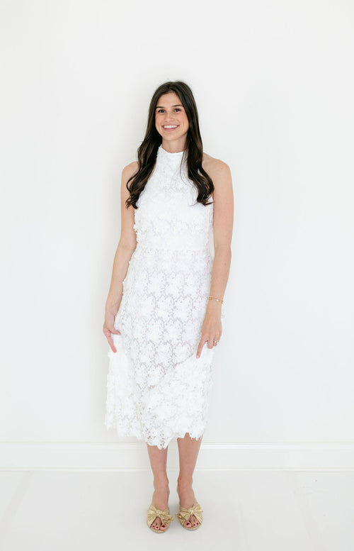 Lucy Paris Serafina White Halter Midi Dress