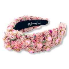 8.28 Boutique:Brianna Cannon,Brianna Cannon Pink Tweed Headband with Pink Pave Iridescent Heart Crystals,headband
