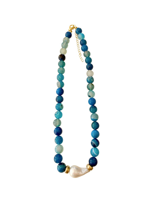 Brenna Teal Beaded Necklace with Pearl Accent