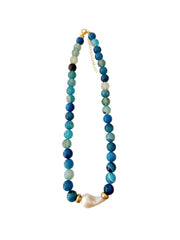 Brenna Teal Beaded Necklace with Pearl Accent