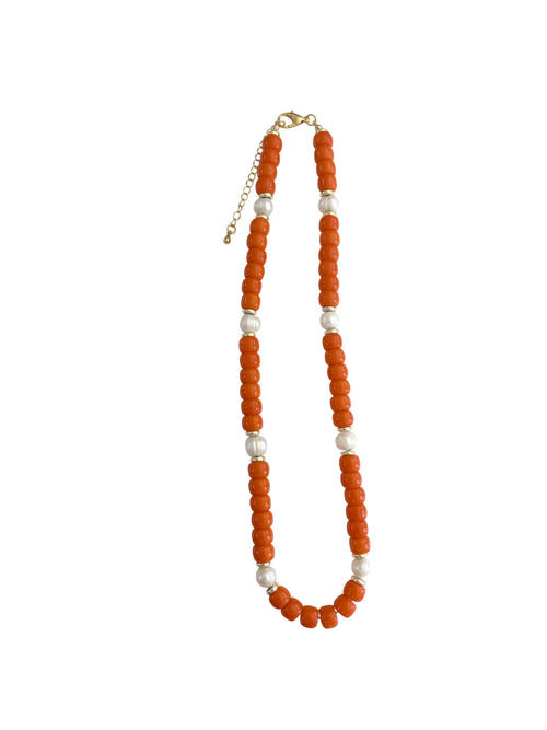 Victory Beaded Pearl Necklace- Orange