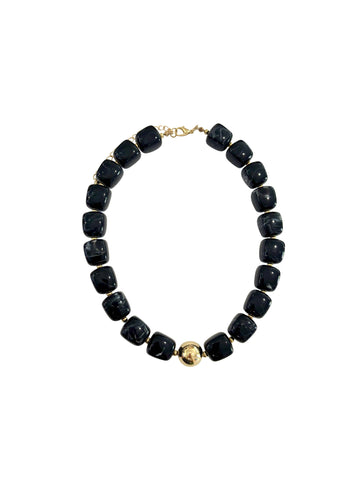 Stanley Chunky Beaded Necklace with Heart Charm - Dark Multi