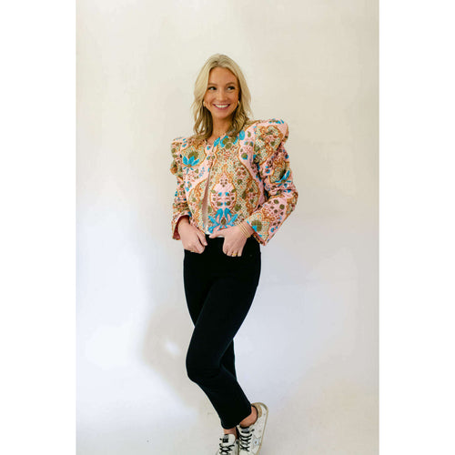 8.28 Boutique:Anna Cate Collection,Anna Cate Collection Quilted Jacket in Teal Paisley,Jacket