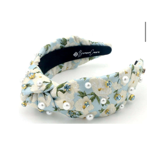 8.28 Boutique:Brianna Cannon,Brianna Cannon Light Blue & White Floral Headband with Crystals,headband