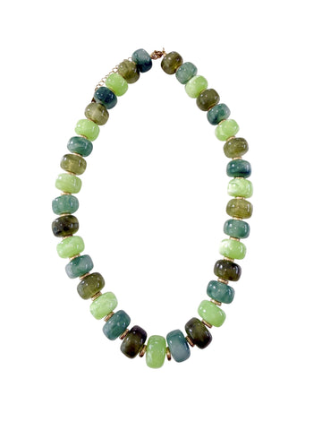 Stanley Chunky Beaded Necklace with Heart Charm - Dark Multi