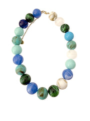 Dora Chunky Beaded Necklace - Blue Mix