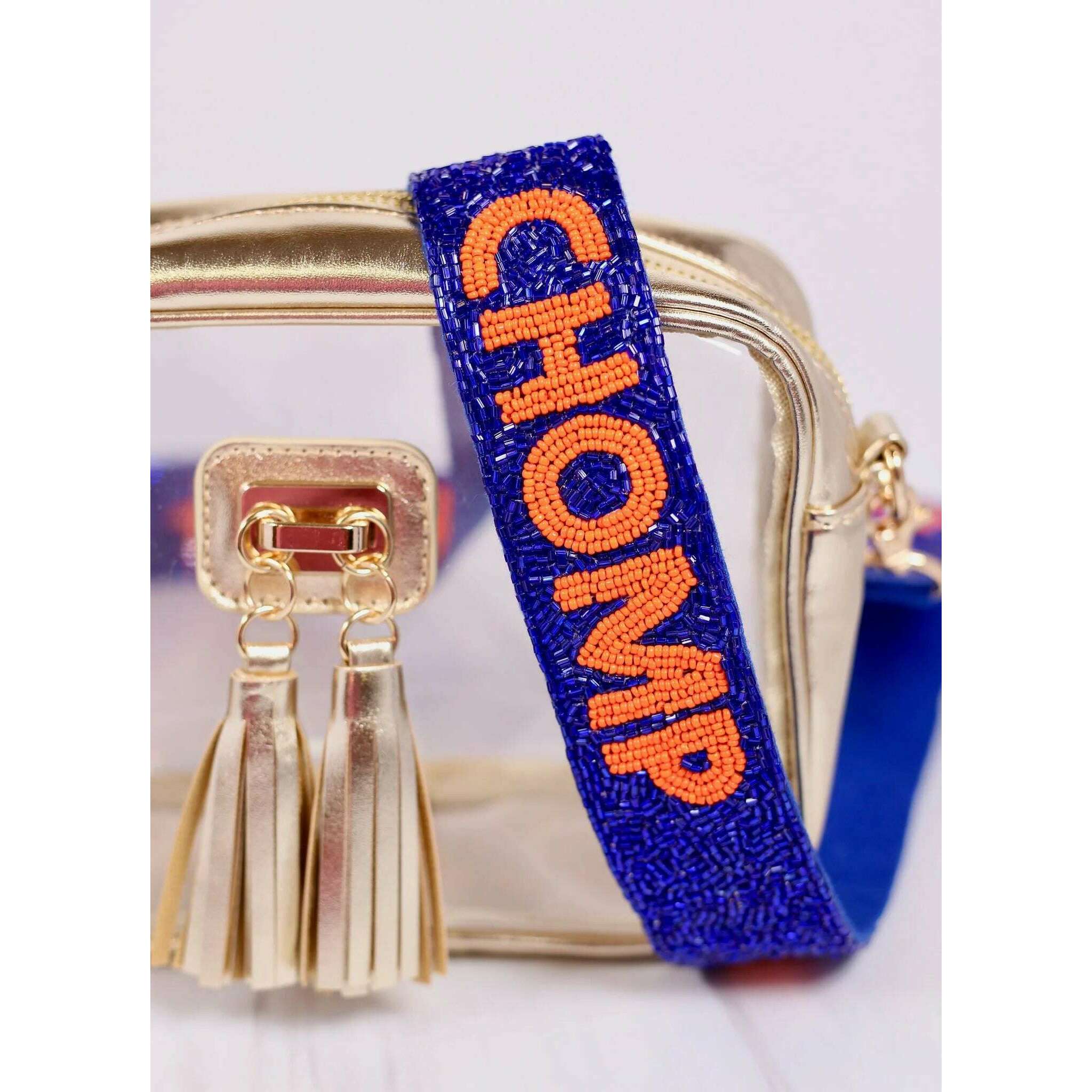 8.28 Boutique:Caroline Hill,Chomp Blue and Orange Beaded Purse Strap,purse strap