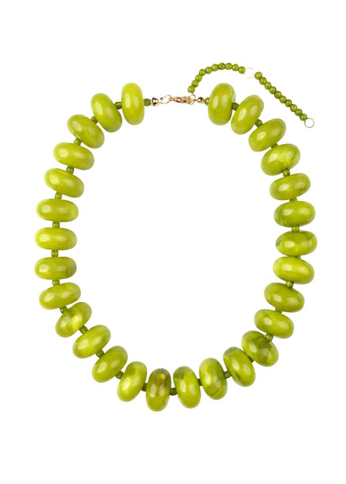 Necklace with green beads on a white background