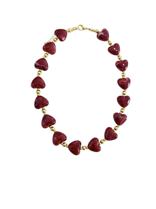 Charlie Beaded Heart Necklace- Maroon
