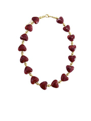 Charlie Beaded Heart Necklace- Maroon