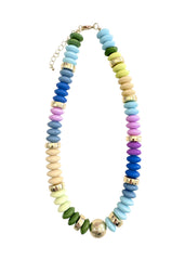 Colorful beaded necklace on a white background