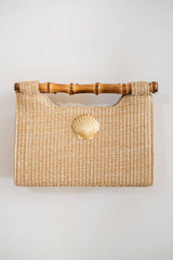 Mary Natural Straw Clutch - Bamboo Natural Handle - WS