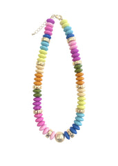Colorful beaded necklace on a white background