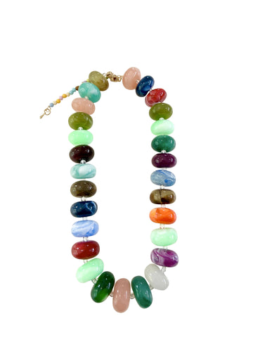 Stanley Chunky Beaded Necklace with Heart Charm - Dark Multi