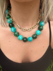 Celia Chunky Beaded Necklace - Green Mix