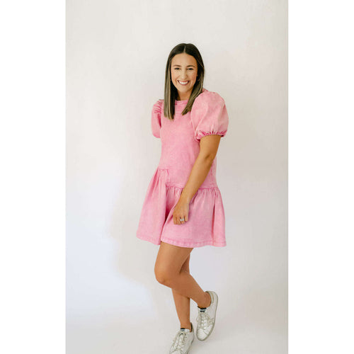 8.28 Boutique:English Factory,English Factory Pink Stretch Denim Mini Dress,Dress